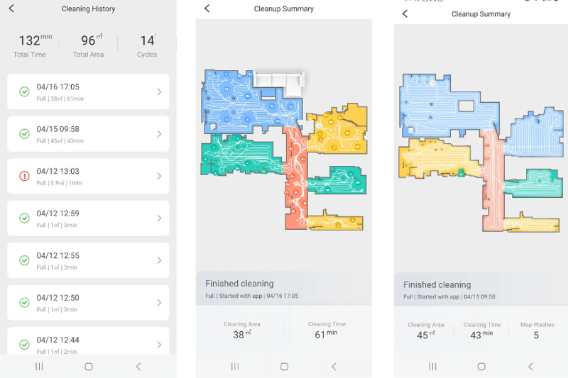 Приложение Roborock S8 Pro Ultra позволяет просматривать историю уборки.